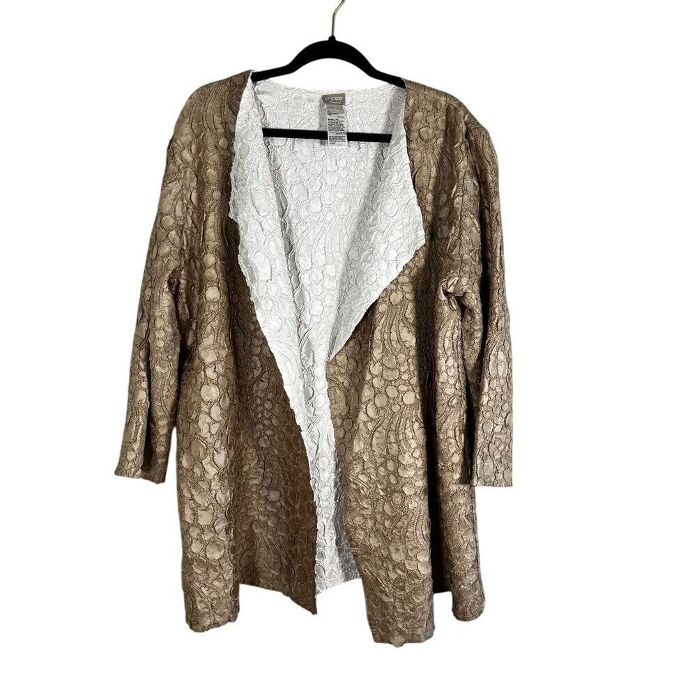 Chicos Neutral Cardigan Brown XL Textured Minimalist Preppy Resort Capsule Chic